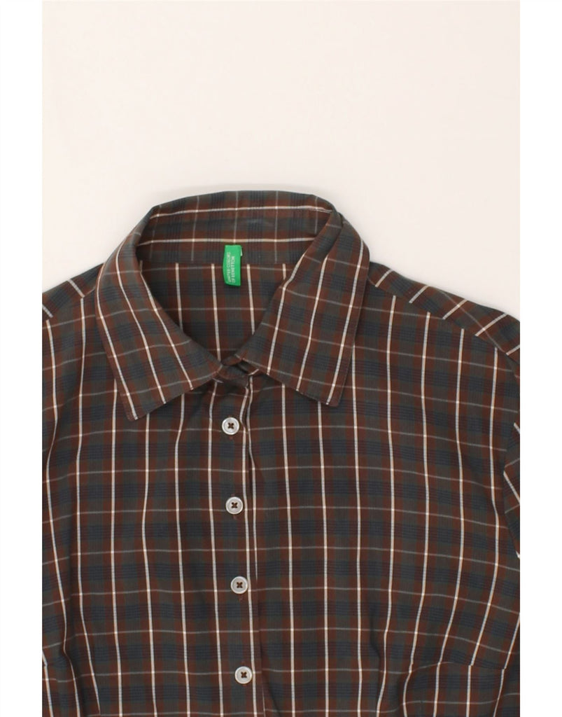 BENETTON Womens Shirt UK 14 Medium Brown Check Cotton | Vintage Benetton | Thrift | Second-Hand Benetton | Used Clothing | Messina Hembry 