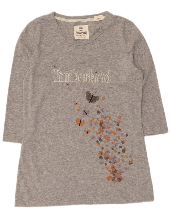 Timberland Womens Graphic 3/4 Sleeve Tunic Top UK 12 Medium Grey Cotton