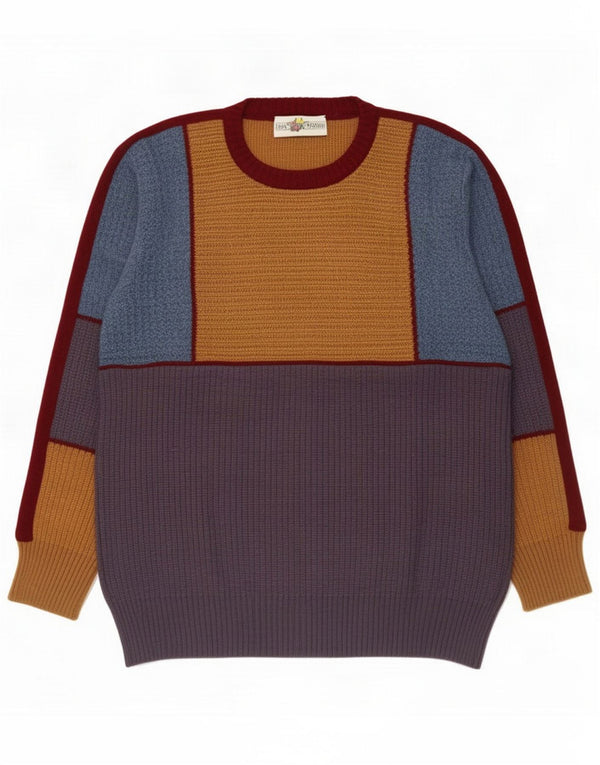 Vintage Mens Crew Neck Jumper Sweater Medium Multicoloured Colourblock