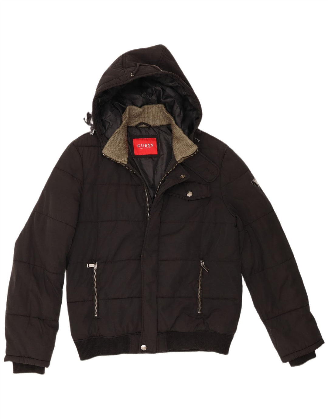 Guess Mens Hooded Padded Jacket UK 40 Large Black Polyamide