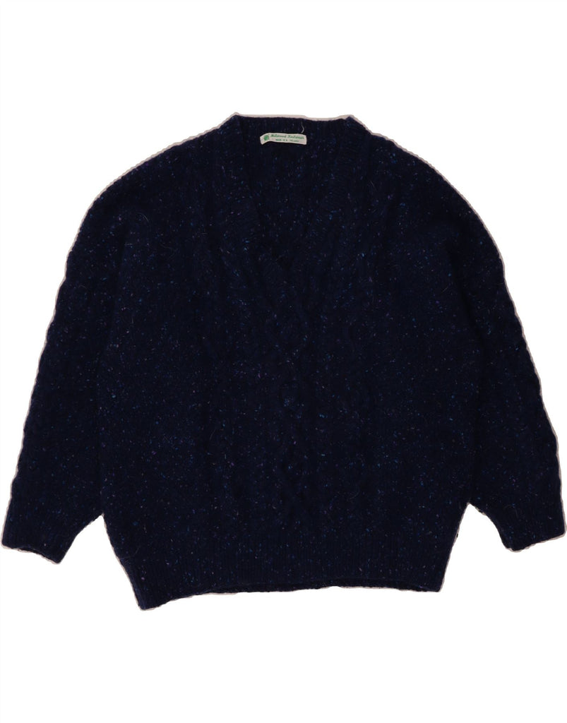 VINTAGE Womens V-Neck Jumper Sweater UK 18 XL Navy Blue Flecked Wool Vintage Vintage and Second-Hand Vintage from Messina Hembry 