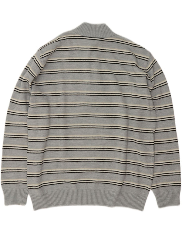 Lacoste Mens Zip Neck Jumper Sweater Size 5 Large Blue Striped Wool