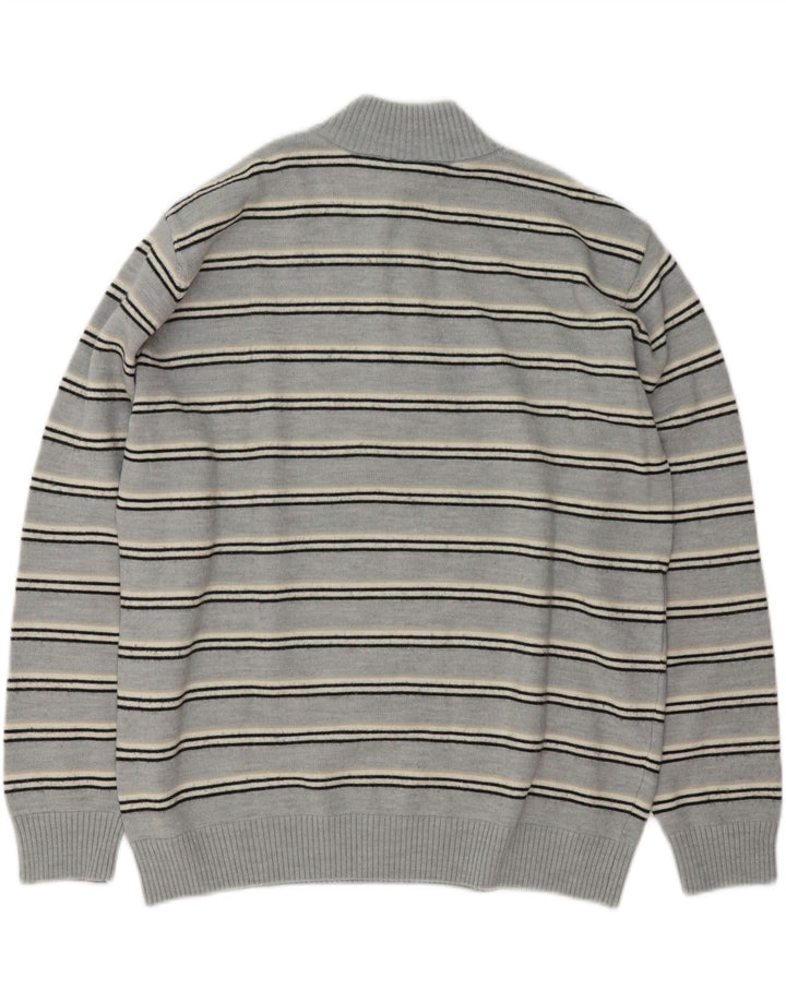 Lacoste Mens Zip Neck Jumper Sweater Size 5 Large Blue Striped Wool
