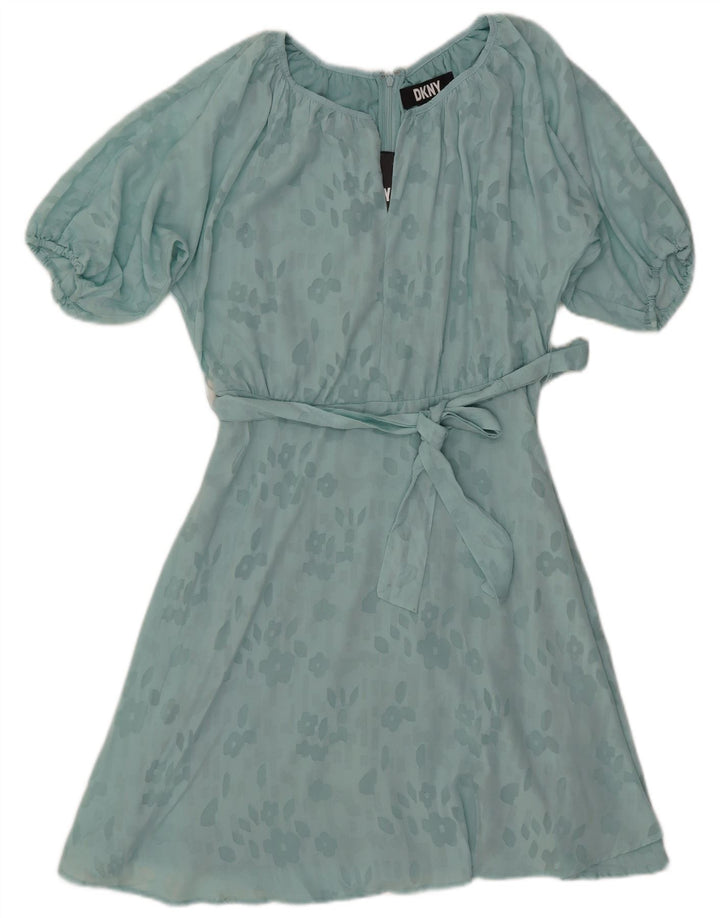 DKNY Womens A-Line Dress US 4 Small Turquoise Floral Polyester
