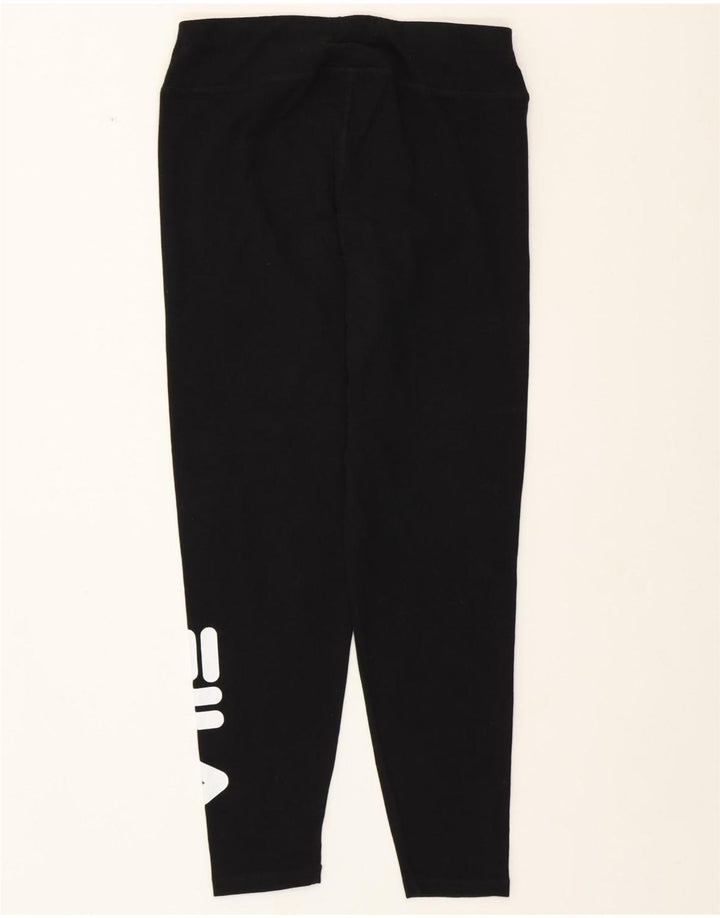 FILA Womens Graphic Leggings UK 14 Medium  Black Cotton