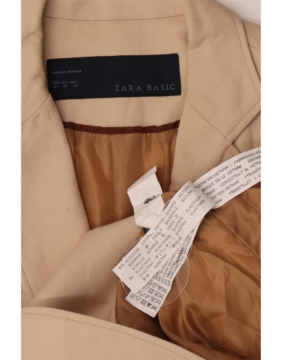 Zara Womens 2 Button Blazer Jacket UK 14 Medium Beige Cotton