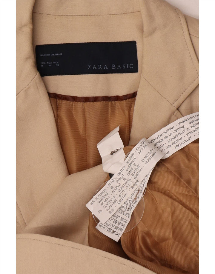 Zara Womens 2 Button Blazer Jacket UK 14 Medium Beige Cotton