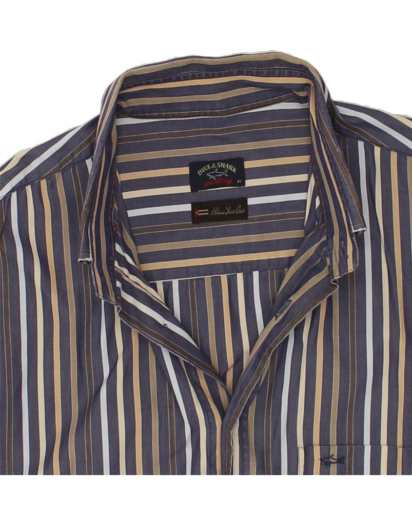 PAUL & SHARK Mens Shirt Size 43 Large Blue Striped Cotton | Vintage Paul & Shark | Thrift | Second-Hand Paul & Shark | Used Clothing | Messina Hembry 