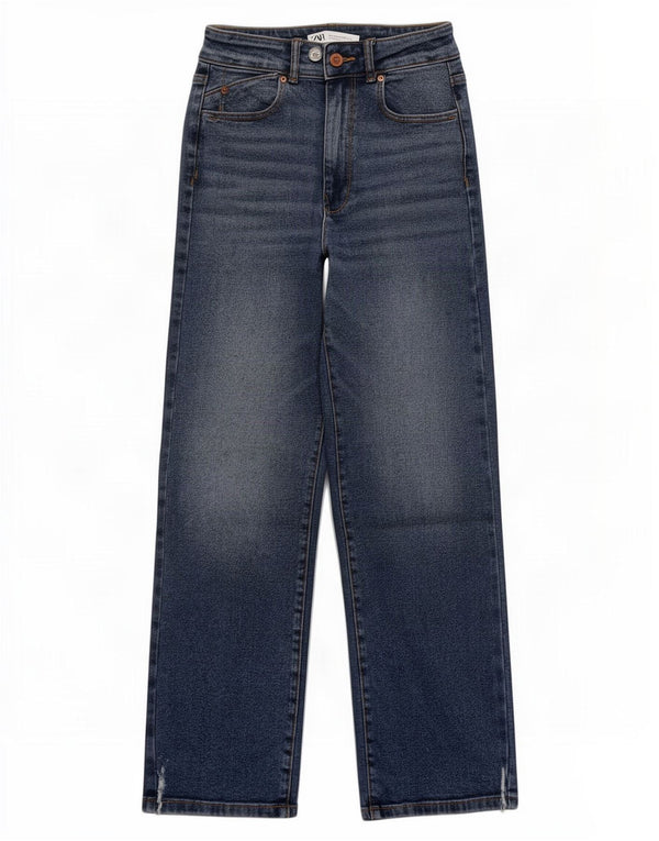 Zara Womens High Waist Jeans EU 34 2XS W24 L27 Navy Blue Cotton