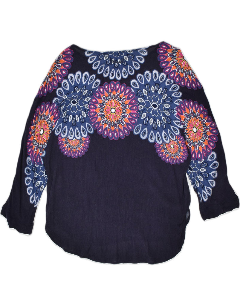 DESIGUAL Womens 3/4 Sleeve Blouse Top UK 6 XS Navy Blue Floral | Vintage | Thrift | Second-Hand | Used Clothing | Messina Hembry 