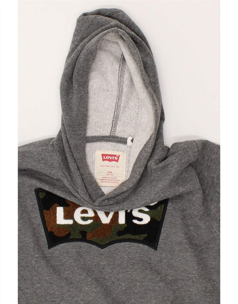 LEVI'S Boys Graphic Hoodie Jumper 13-14 Years Grey Cotton Vintage Levi's and Second-Hand Levi's from Messina Hembry 