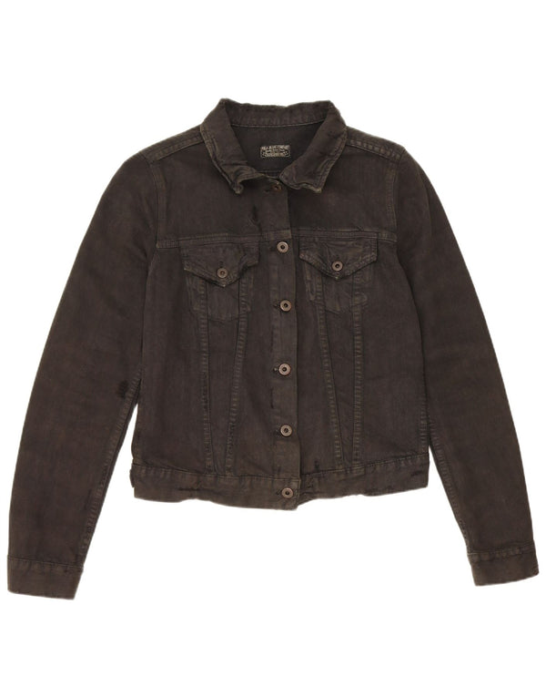 Polo Ralph Lauren Womens Distressed Crop Denim Jacket UK 14 Medium Black