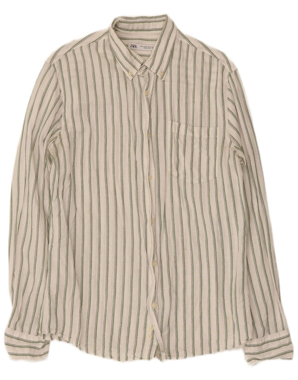 Zara Mens Shirt Medium White Striped Linen