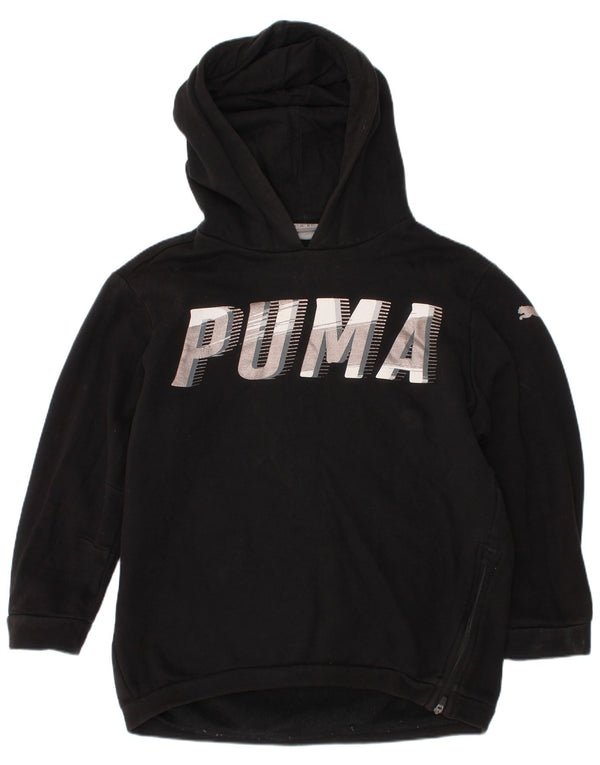 Puma Girls Graphic Hoodie Jumper 7-8 Years Black Cotton