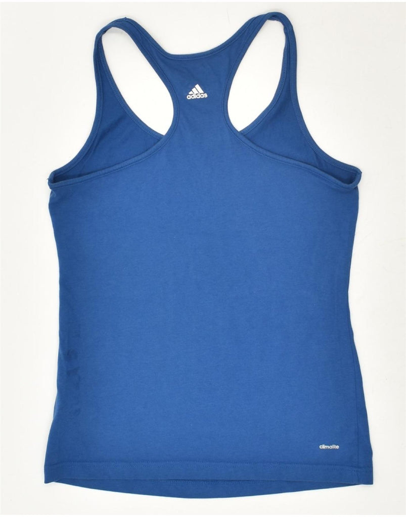 ADIDAS Womens Climalite Graphic Vest Top UK 8/10 Small Blue Cotton | Vintage Adidas | Thrift | Second-Hand Adidas | Used Clothing | Messina Hembry 