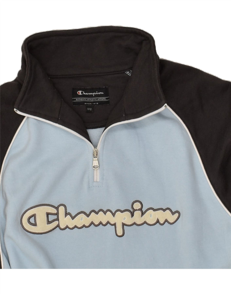 CHAMPION Boys Graphic Zip Neck Sweatshirt Jumper 11-12 Years Blue | Vintage Champion | Thrift | Second-Hand Champion | Used Clothing | Messina Hembry 