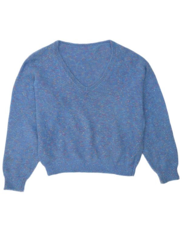 Vintage Womens V-Neck Jumper Sweater UK 18 XL Blue Flecked