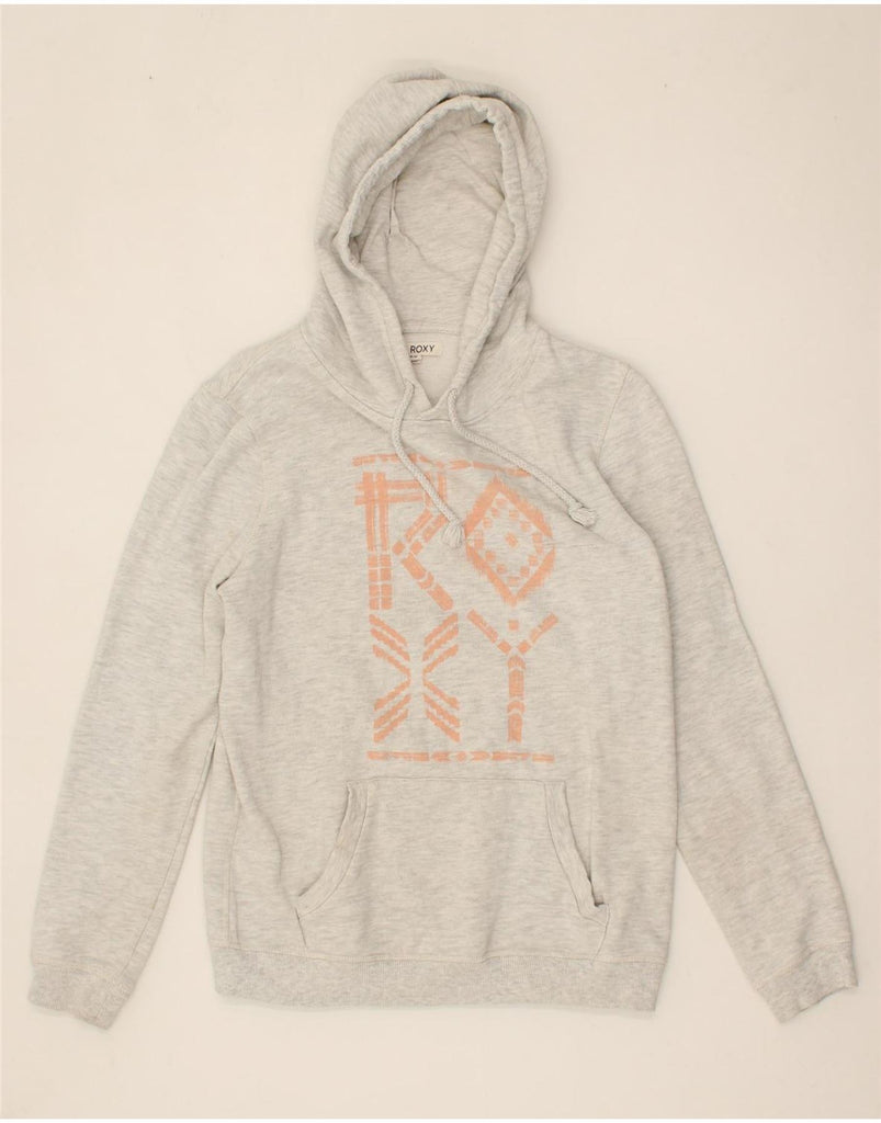 ROXY Womens Graphic Hoodie Jumper UK 14 Medium Grey Cotton | Vintage Roxy | Thrift | Second-Hand Roxy | Used Clothing | Messina Hembry 