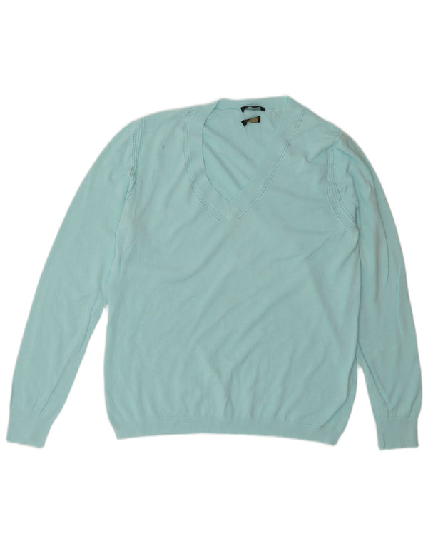 Massimo Dutti Womens V-Neck Jumper Sweater UK 14 Large Turquoise Cotton