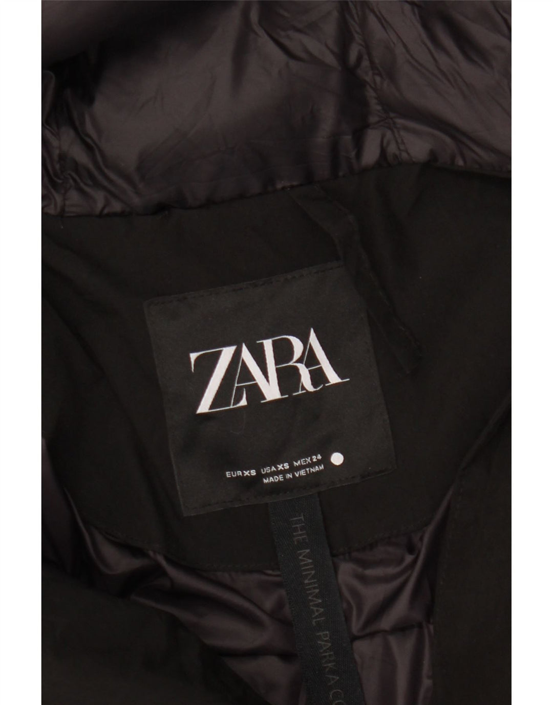 ZARA Womens Hooded Oversized Overcoat UK 6 XS Black Nylon