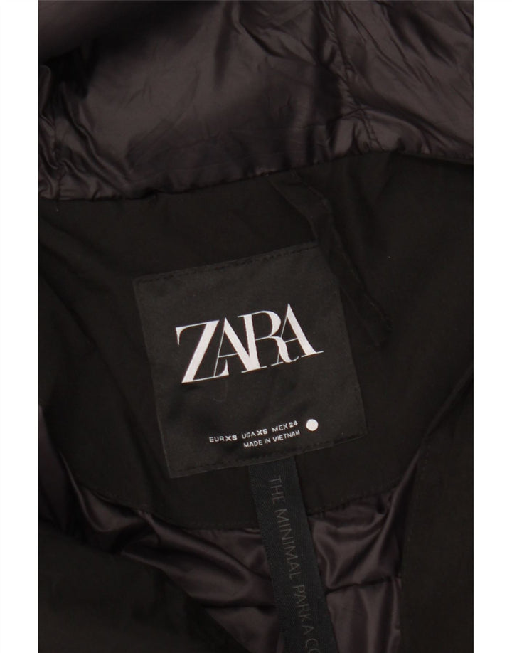 ZARA Womens Hooded Oversized Overcoat UK 6 XS Black Nylon