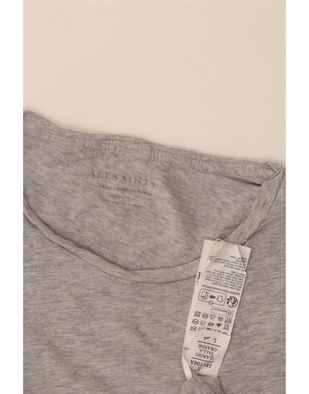 All Saints Mens Slim Fit T-Shirt Top Large Grey Cotton