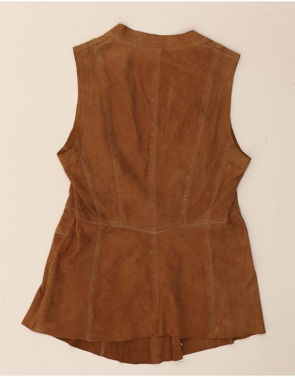 Gerry Weber Womens Suede Waistcoat UK 10 Small Brown Leather
