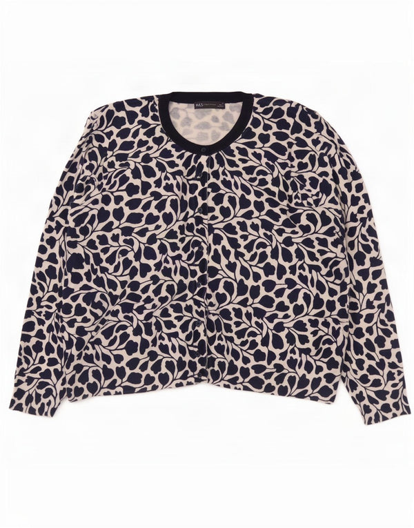 Marks & Spencer Womens Cardigan Sweater UK 22 3XL Navy Blue Floral Viscose