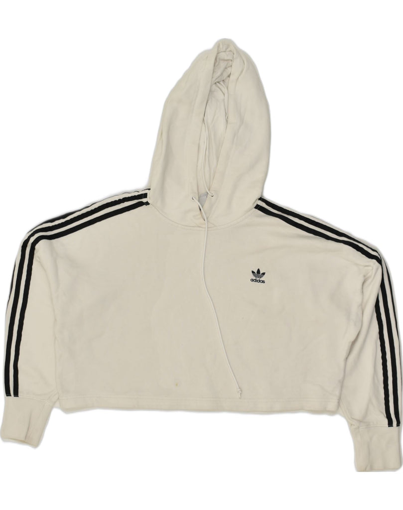 ADIDAS Womens Crop Hoodie Jumper UK 6 XS Grey Cotton | Vintage Adidas | Thrift | Second-Hand Adidas | Used Clothing | Messina Hembry 