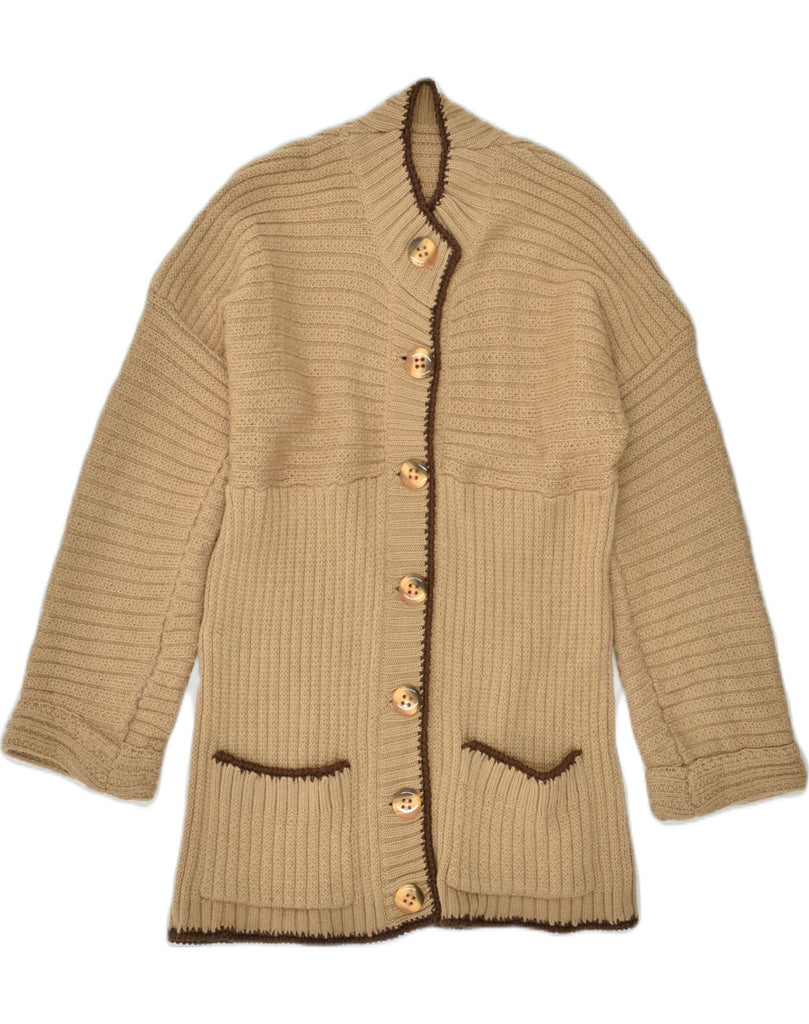 VINTAGE Womens Longline Cardigan Sweater UK 14 Medium Brown Wool | Vintage | Thrift | Second-Hand | Used Clothing | Messina Hembry 