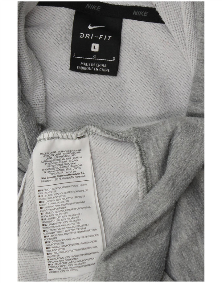 Nike Mens Dri Fit Graphic Hoodie Jumper Large Grey Flecked Polyester