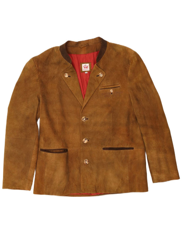 Spieth & Wensky Mens Trachten 3 Button Suede Blazer Jacket EU 52 XL Beige
