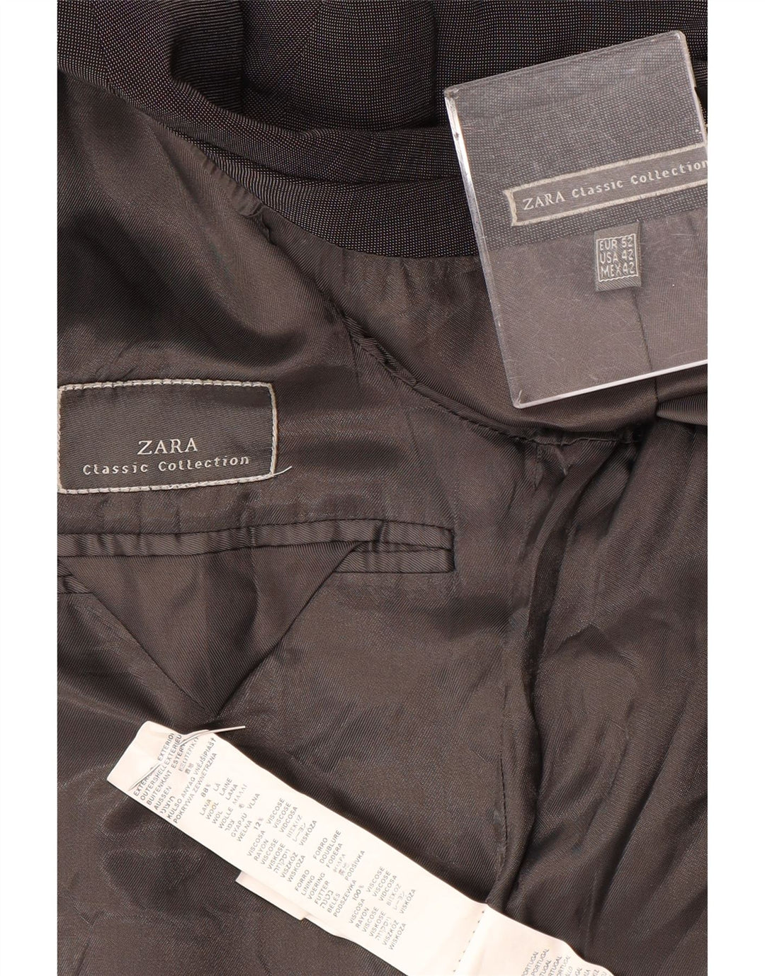 Zara Mens 3 Button Blazer Jacket EU 52 Large Grey Wool