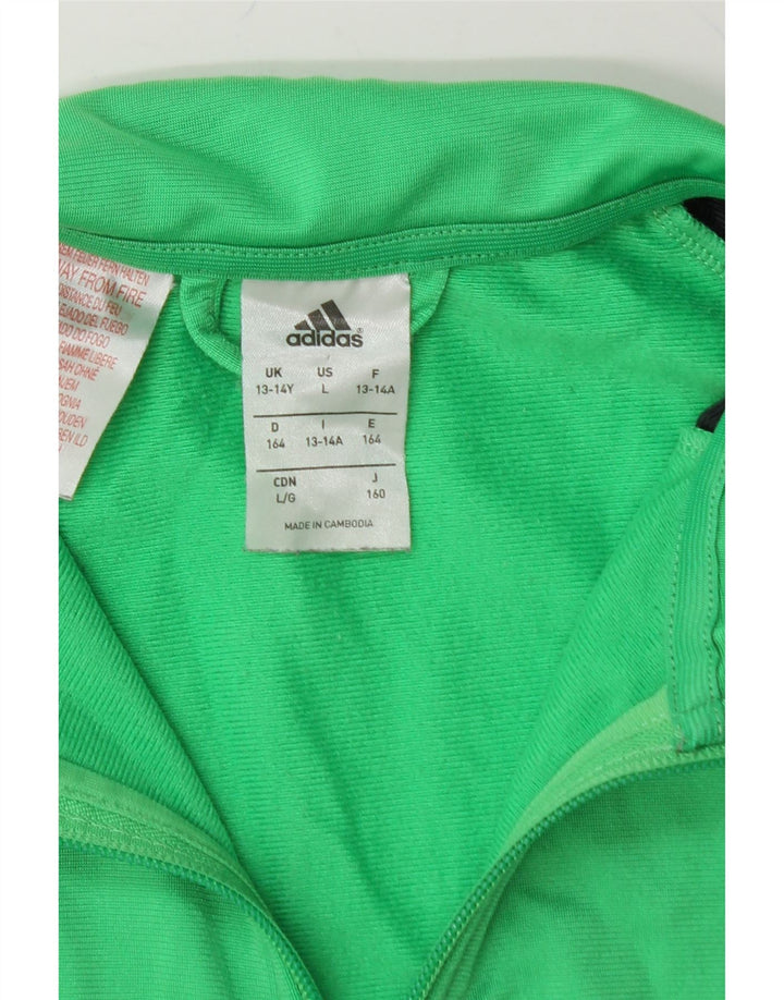 ADIDAS Boys Tracksuit Top Jacket 13-14 Years Green Colourblock Polyester Vintage Adidas and Second-Hand Adidas from Messina Hembry 