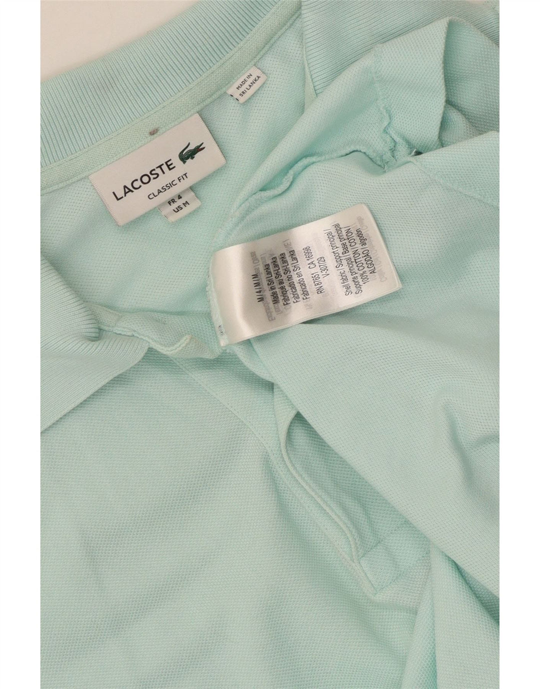 Lacoste Mens Classic Fit Polo Shirt Size 4 Medium Turquoise Cotton
