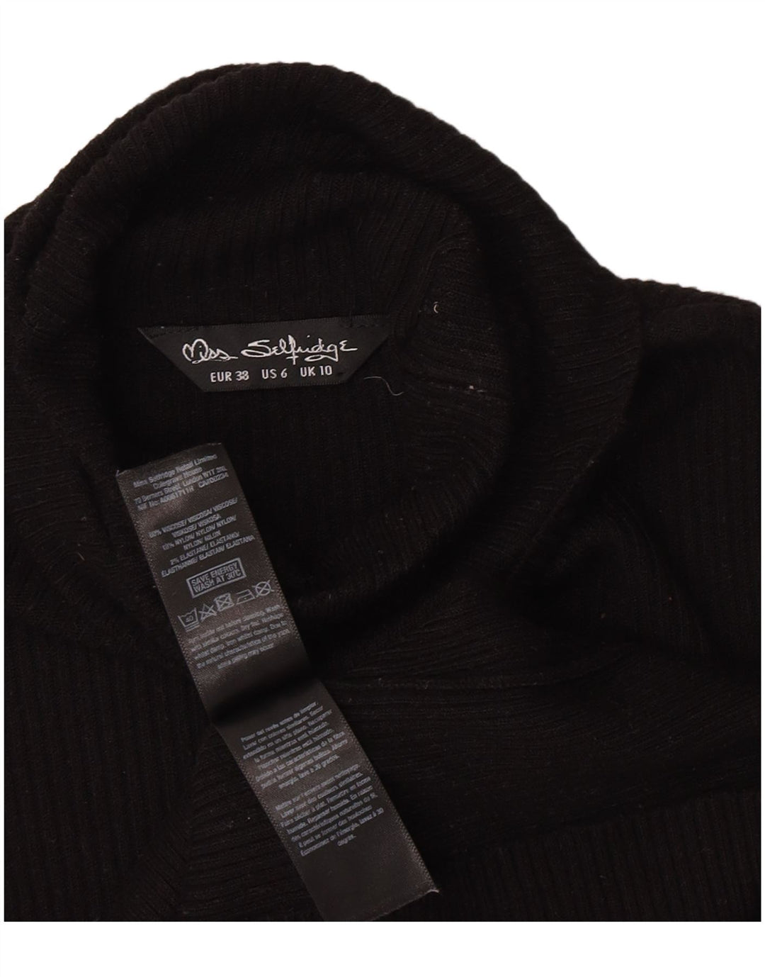 Miss Selfridge Womens Top Long Sleeve UK 10 Small Black Viscose