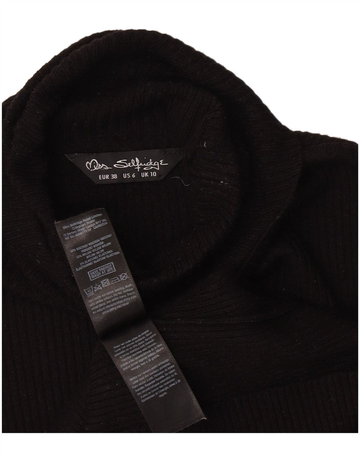 Miss Selfridge Womens Top Long Sleeve UK 10 Small Black Viscose