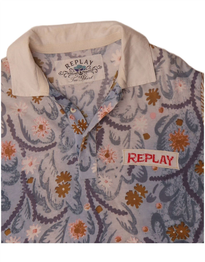 REPLAY Mens Polo Shirt Medium Multicoloured Floral Cotton