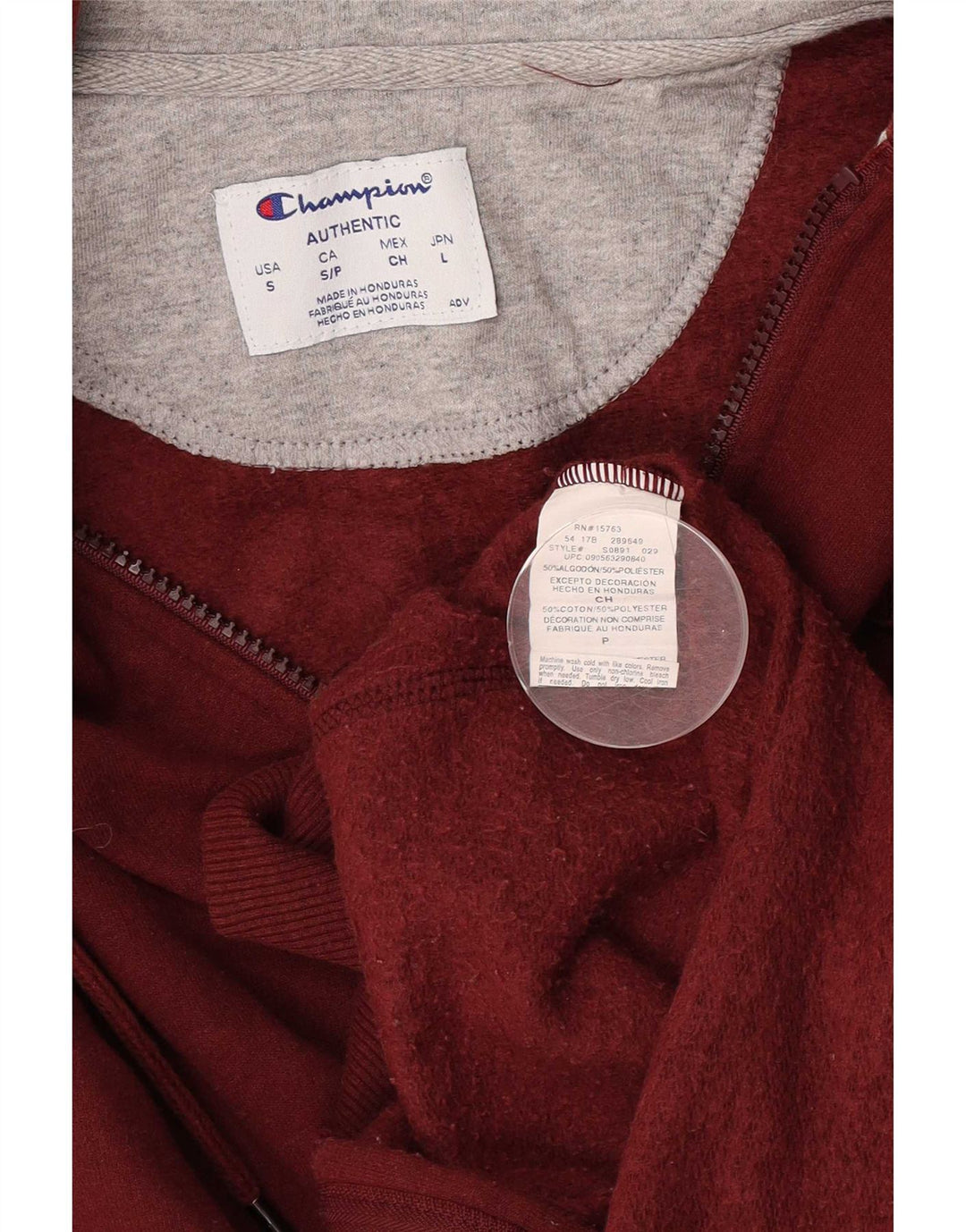 Champion Mens Zip Hoodie Sweater Small Maroon Cotton