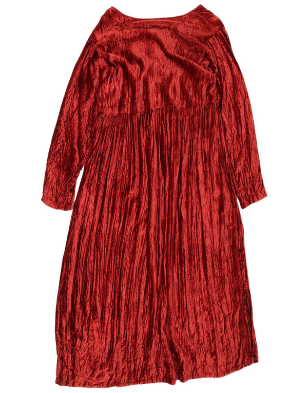 Vintage Womens Long Sleeve Velvet Maxi Dress UK 16 Large Red Viscose