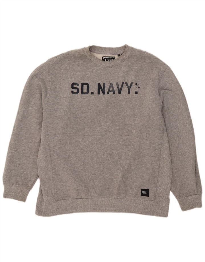 Superdry Womens Graphic Oversized Sweatshirt Jumper UK 14 Large Grey Cotton