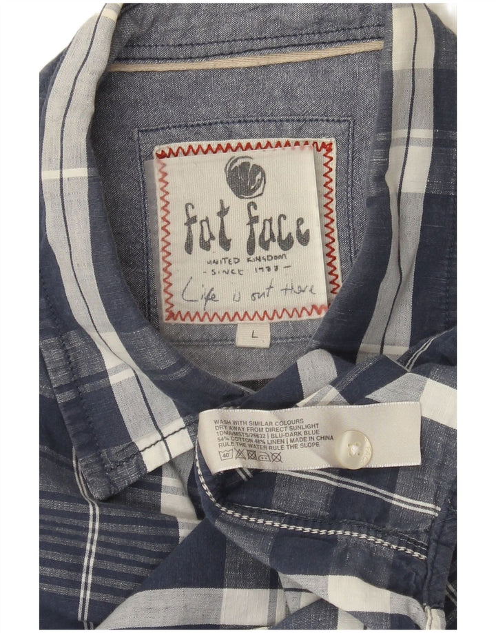 Fat Face Mens Short Sleeve Shirt Large Blue Check Cotton