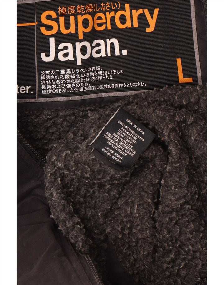 Superdry Womens Hooded Parka Jacket UK 14 Large Black Polyester