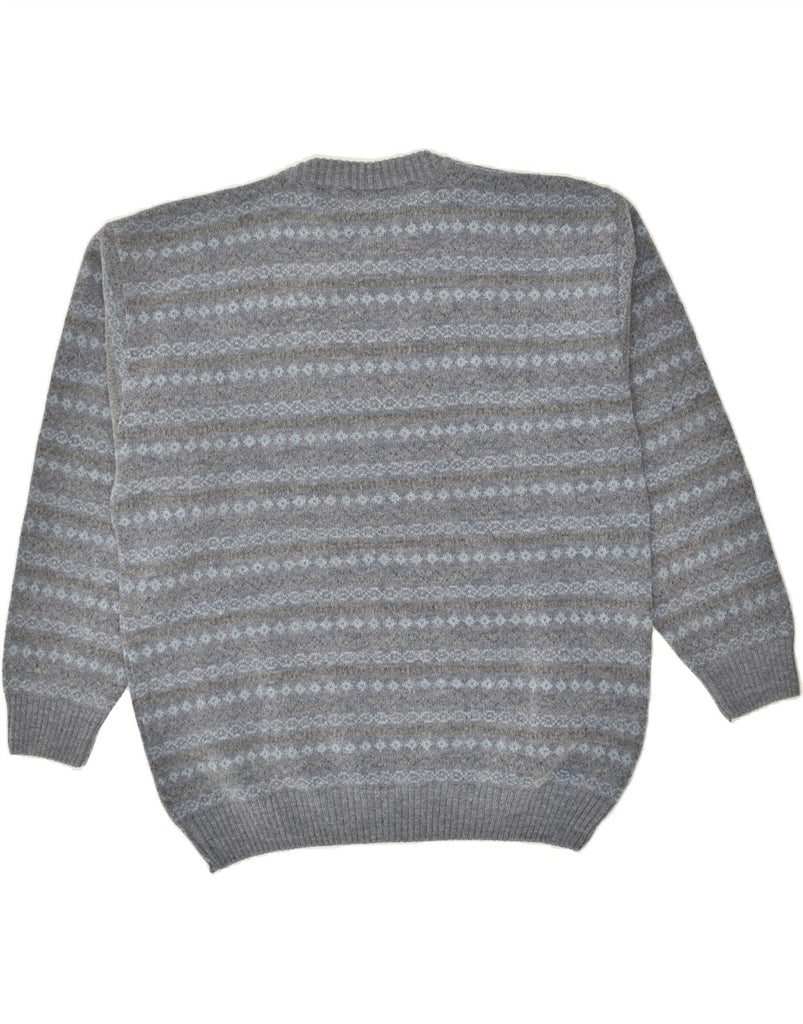 SCOLARI Mens Crew Neck Jumper Sweater Large Grey Fair Isle Wool | Vintage Scolari | Thrift | Second-Hand Scolari | Used Clothing | Messina Hembry 