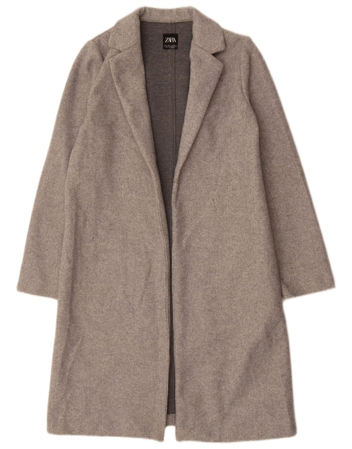 Zara Womens Open Overcoat UK 10 Small Grey Polyester