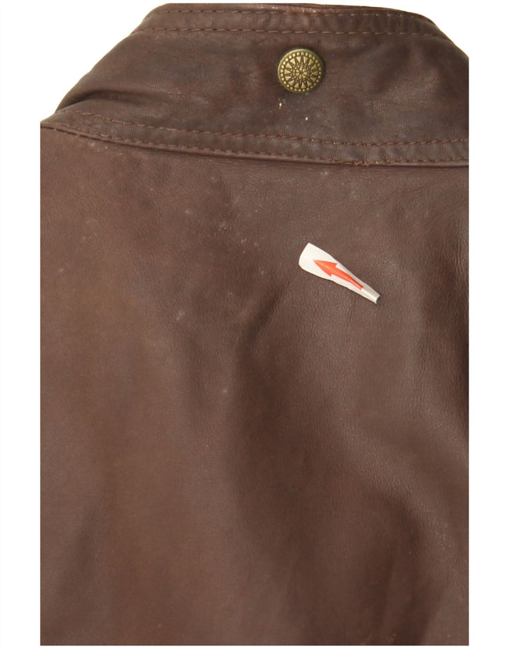 Vintage Mens Leather Utility Gilet UK 40 Large Brown