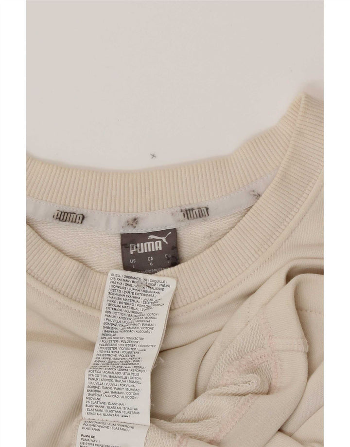 Puma Womens Oversized Crop Graphic Sweatshirt Jumper UK 16 Large Beige