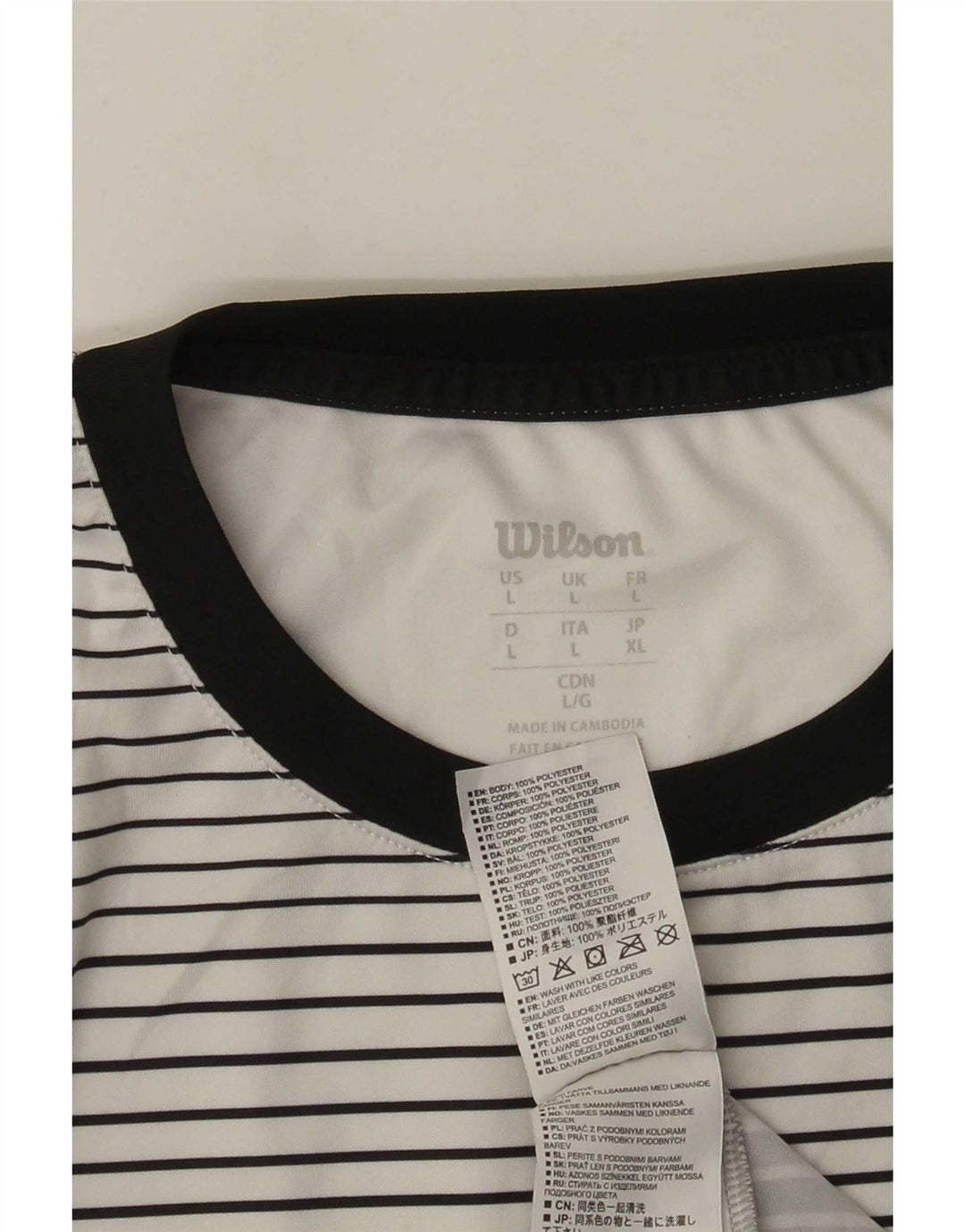Wilson Mens T-Shirt Top Large White Striped Polyester