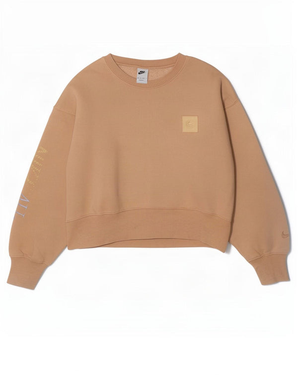 Nike Womens Oversized Crop Graphic Sweatshirt Jumper UK 6 XS Beige Cotton