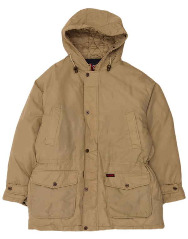 Slam Mens Hooded Loose Fit Padded Coat UK 38 Medium Beige Nylon